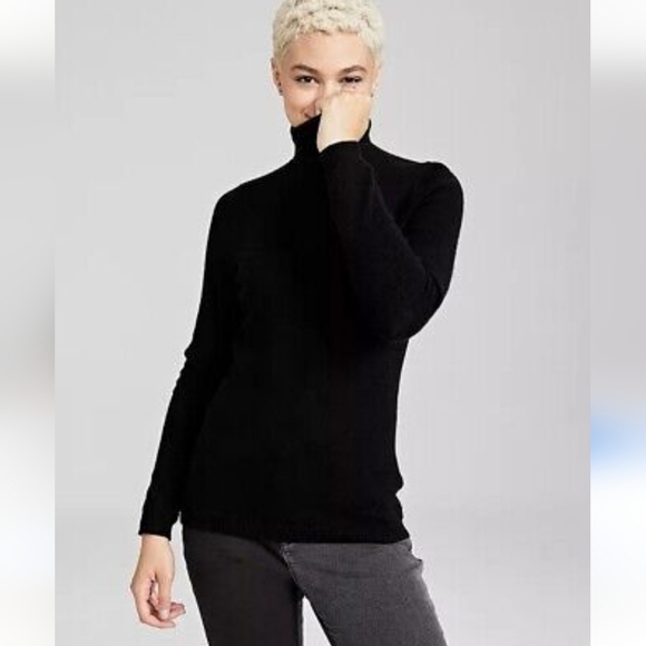 Charter Club Women's Knit Long Sleeve Ruched Neck Top Size Large Black - Picture 1 of 7